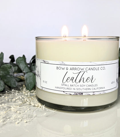 Leather 15 oz Double Wick Candle