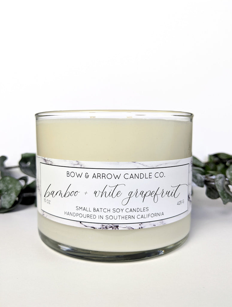 Bamboo & White Grapefruit Scented 15 oz Soy Candle - Bow & Arrow Candle Co.  – Bow & Arrow Candle Co.
