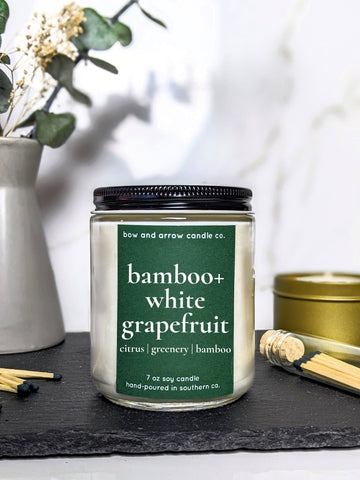 Bamboo & White Grapefruit Scented 15 oz Soy Candle - Bow & Arrow Candle Co.  – Bow & Arrow Candle Co.